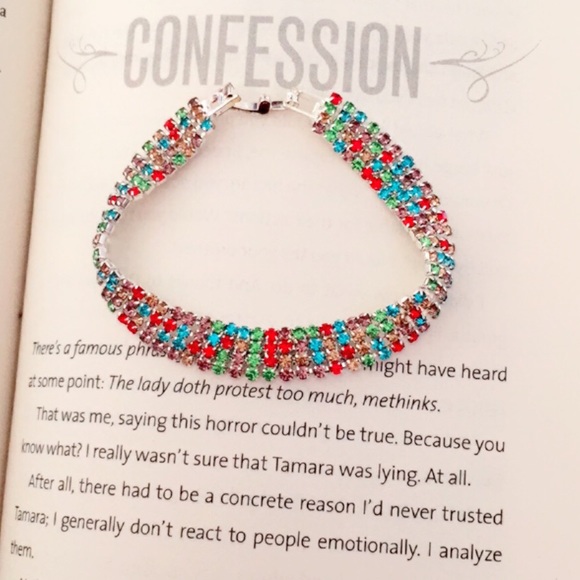 B46 Silver Multicolor Rhinestones Wrap Bracelet - Picture 3 of 5